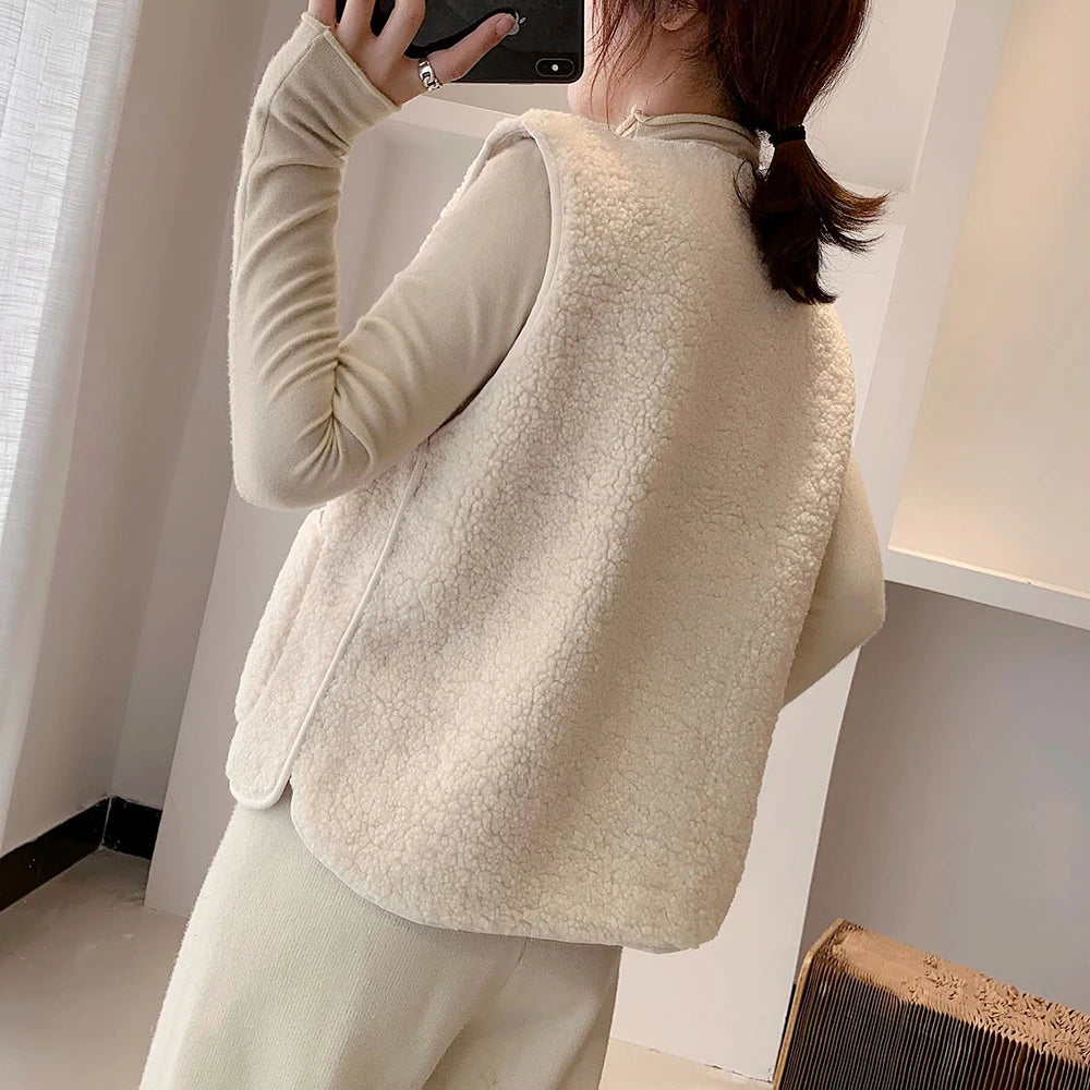 Arianna - Gilet in pile agnello caldo invernale donna Beige