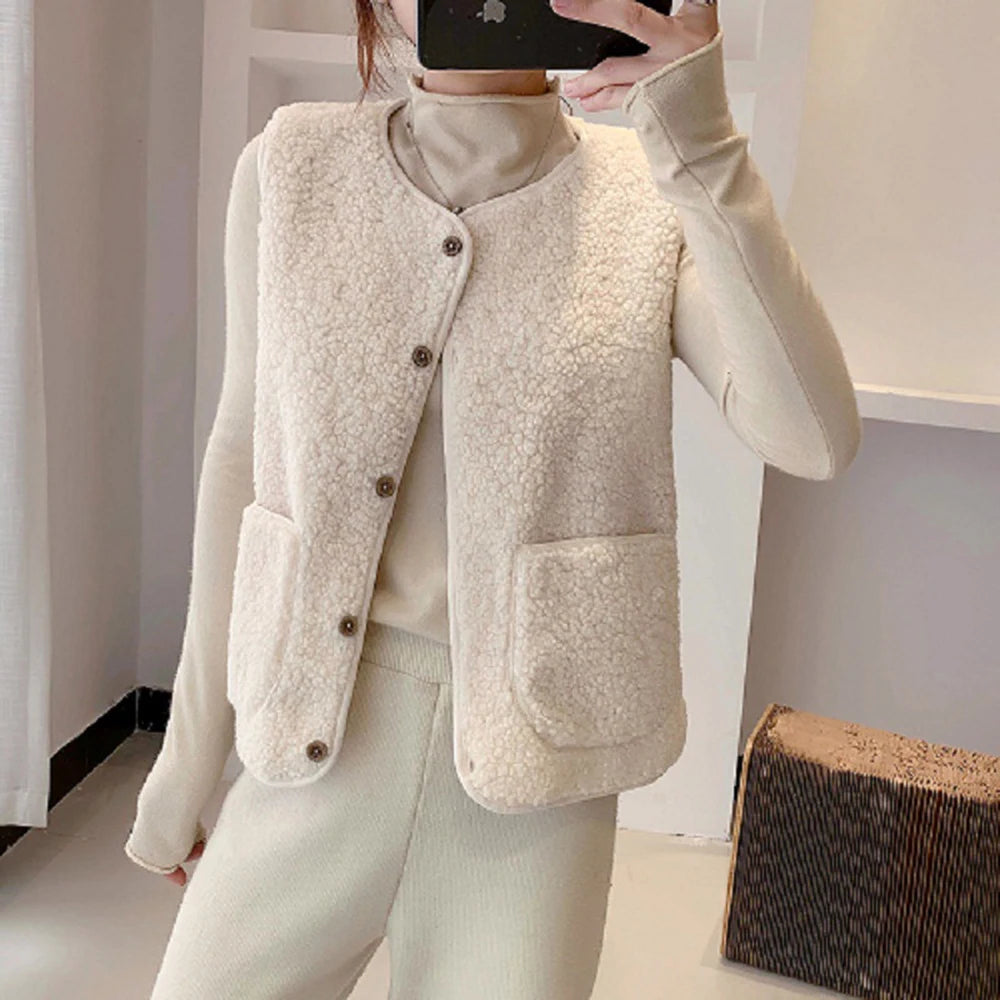 Arianna - Gilet in pile agnello caldo invernale donna Beige