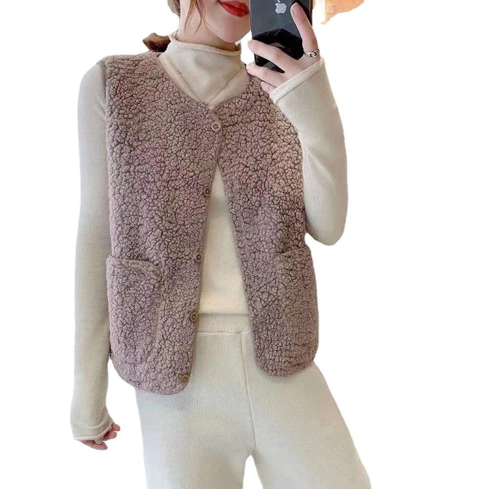 Arianna - Gilet in pile agnello caldo invernale donna Cachi
