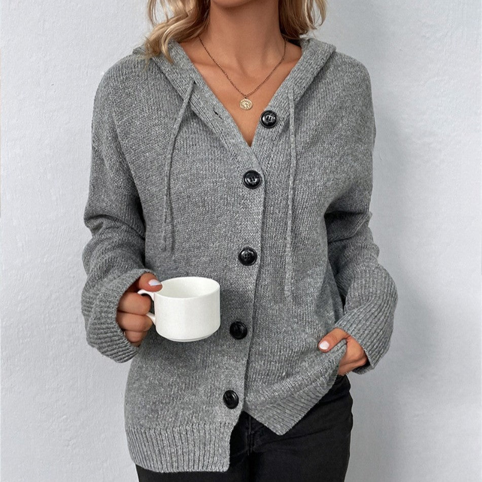 Armida - Cardigan con cappuccio e coulisse donna Grigio