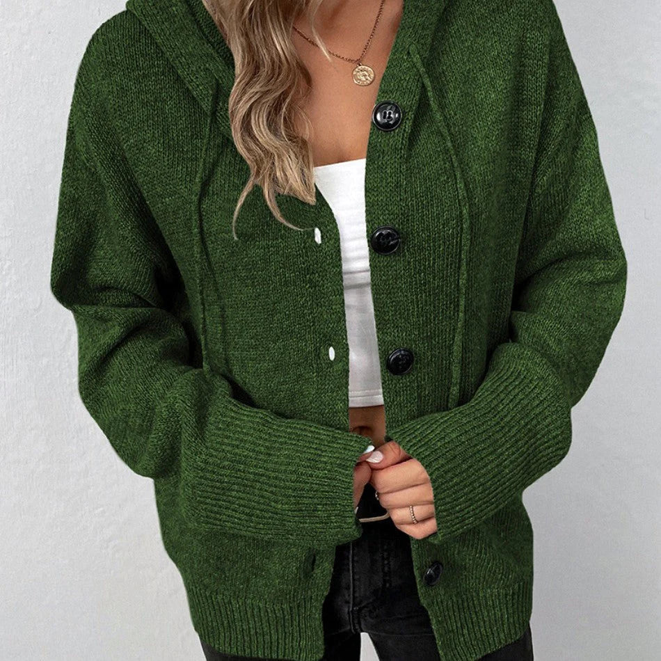 Armida - Cardigan con cappuccio e coulisse donna Verde