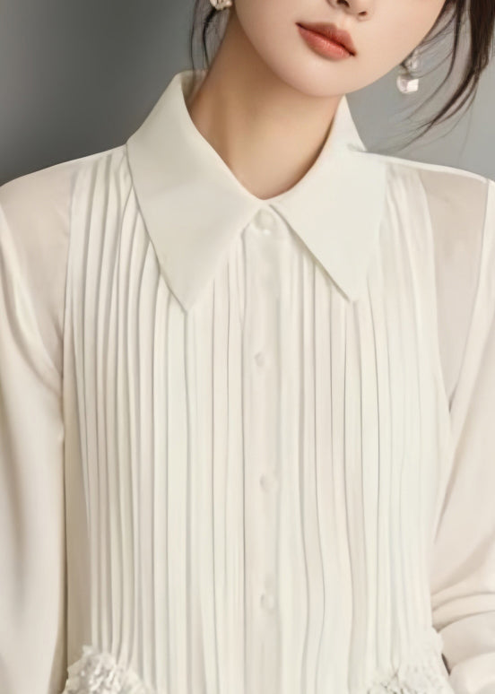 Simona - Blusa bianca in chiffon con pizzo donna