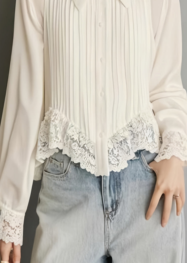 Simona - Blusa bianca in chiffon con pizzo donna
