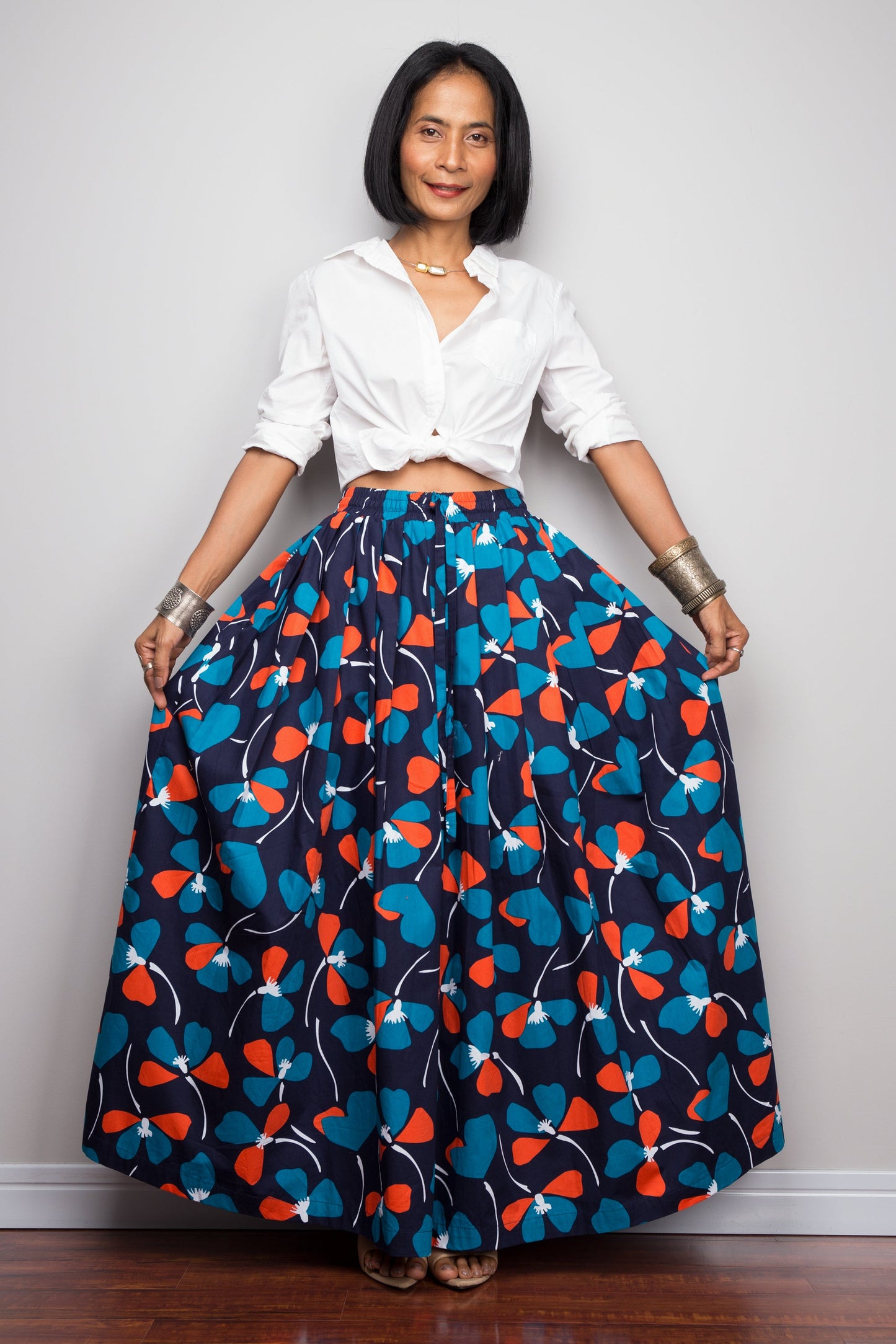 Martilda – Gonna Maxi Plissettata Floreale Blu in Cotone Estiva