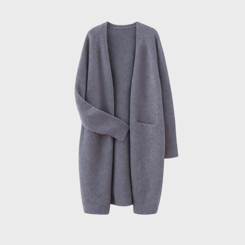Aurora - Cardigan Lungo Elegante Donna Autunno Inverno Grigio
