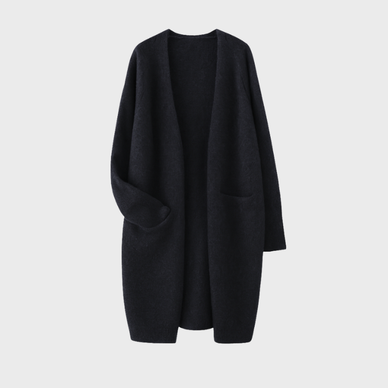 Aurora - Cardigan Lungo Elegante Donna Autunno Inverno Nero