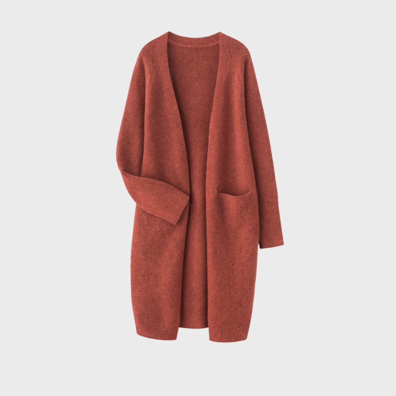 Aurora - Cardigan Lungo Elegante Donna Autunno Inverno Rosso