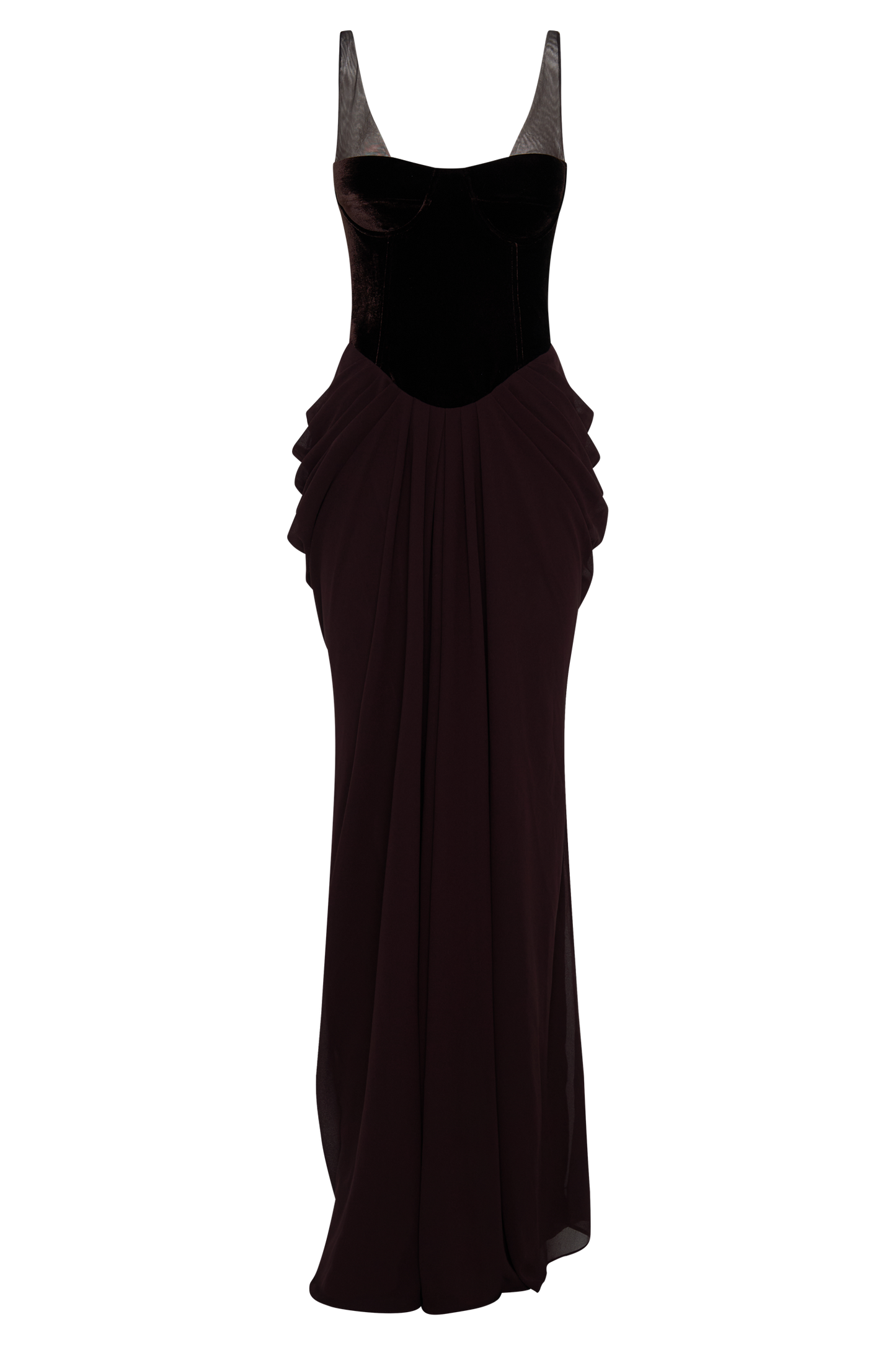 Menilda – Roxanne Abito Maxi con Corsetto in Velluto Cacao