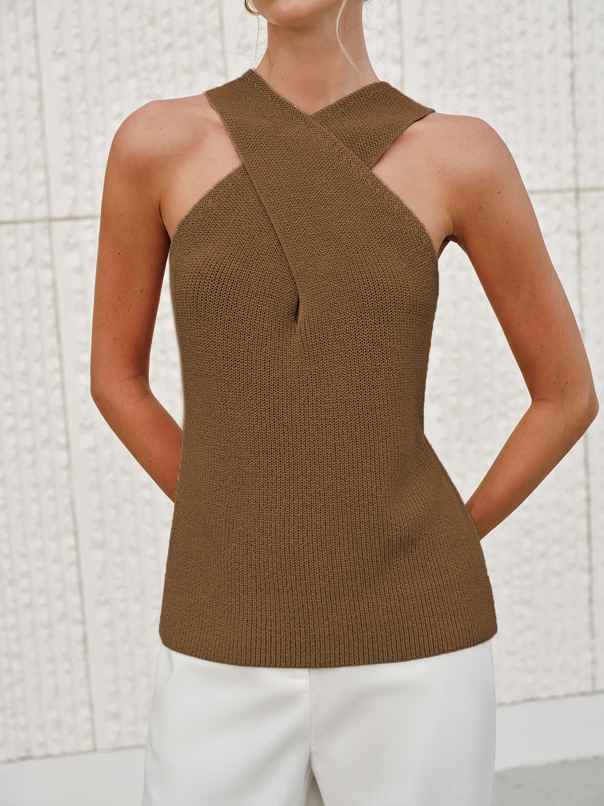 Tea – Canotta Halter Collo Incrociato Estiva Versatile