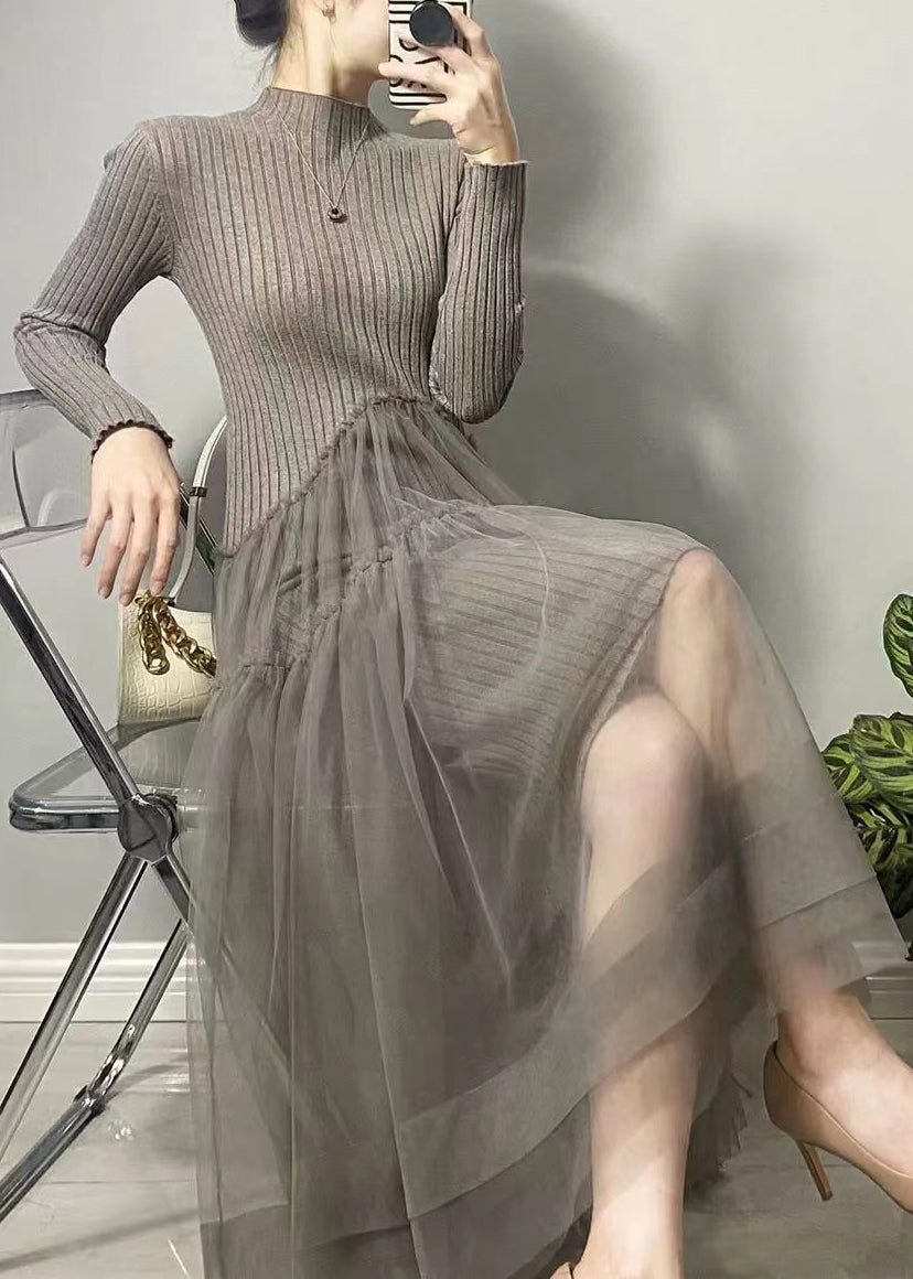 Selvaggia - Vestito lungo grigio asimmetrico in tulle donna