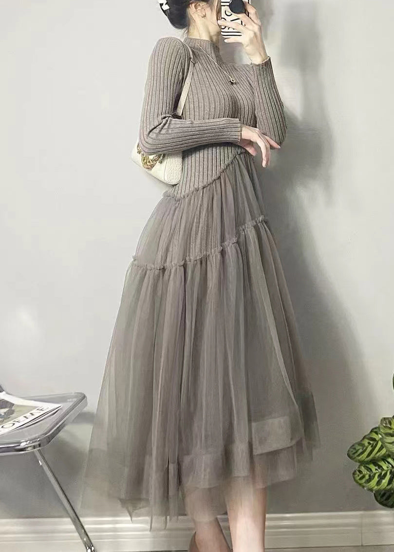 Selvaggia - Vestito lungo grigio asimmetrico in tulle donna
