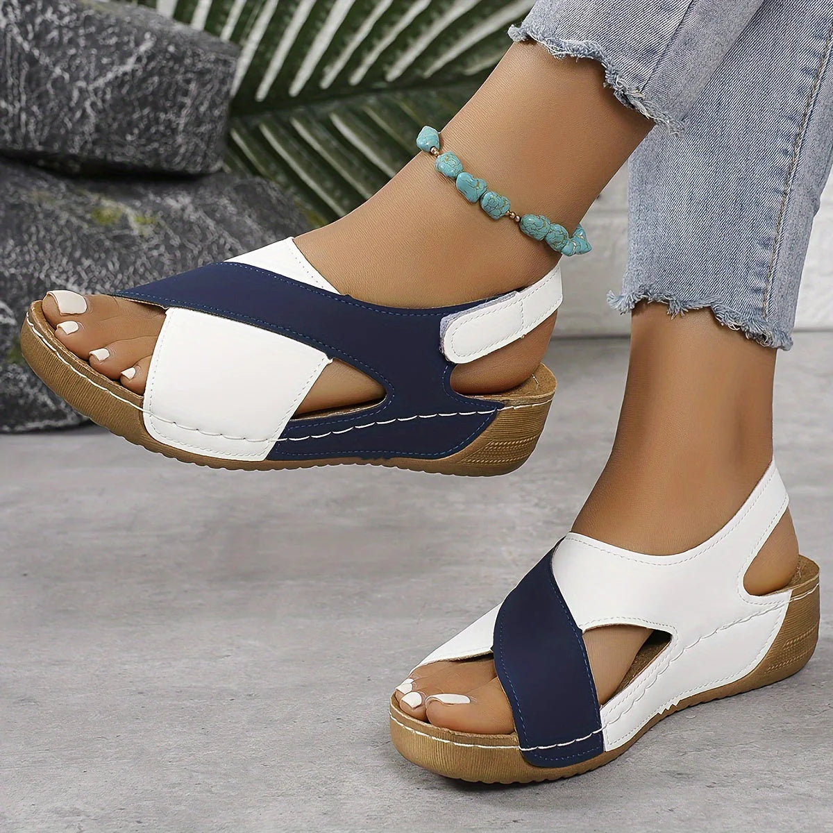 Benigna - Sandali Ortopedici in Pelle Vegana Blu