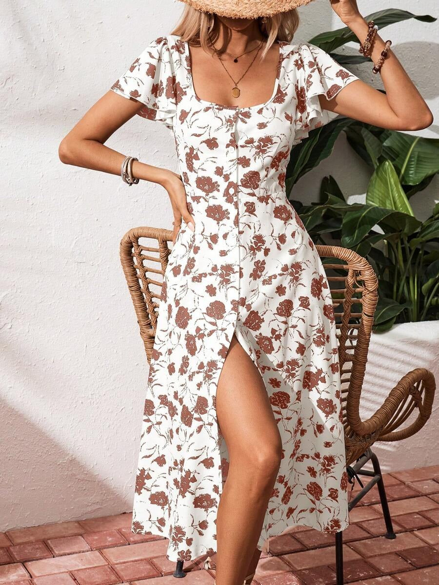Bianca – Vestito Floreale Volant Vacanza Estiva Donna