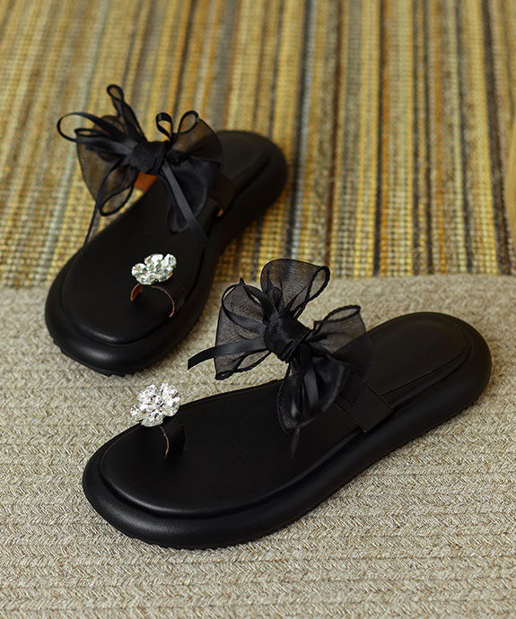 Arianna - Sandali Slide Neri Fiocco Tulle Zirconi