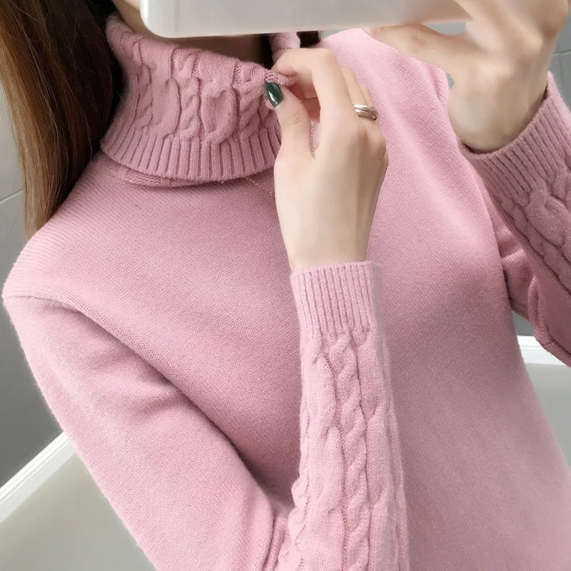 Blandina - Maglione a collo alto in maglia Rosa