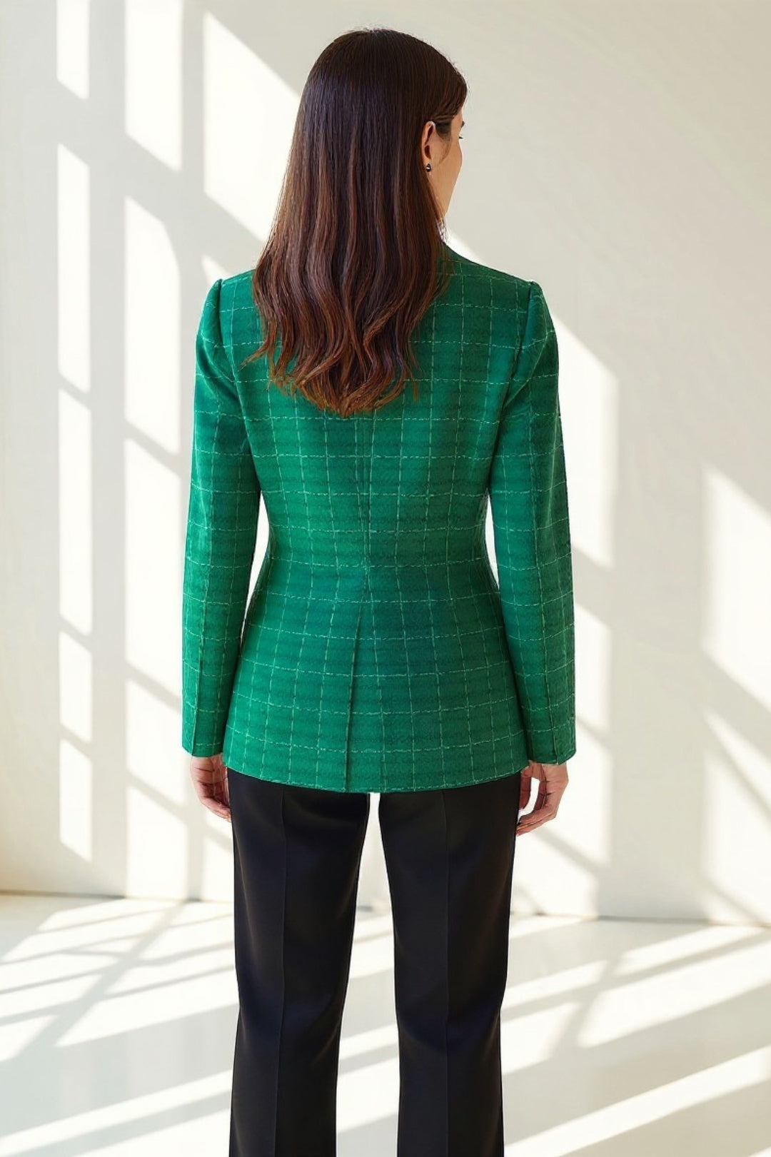Piera – Blazer Doppiopetto Verde A Quadri Dal Taglio Sartoriale