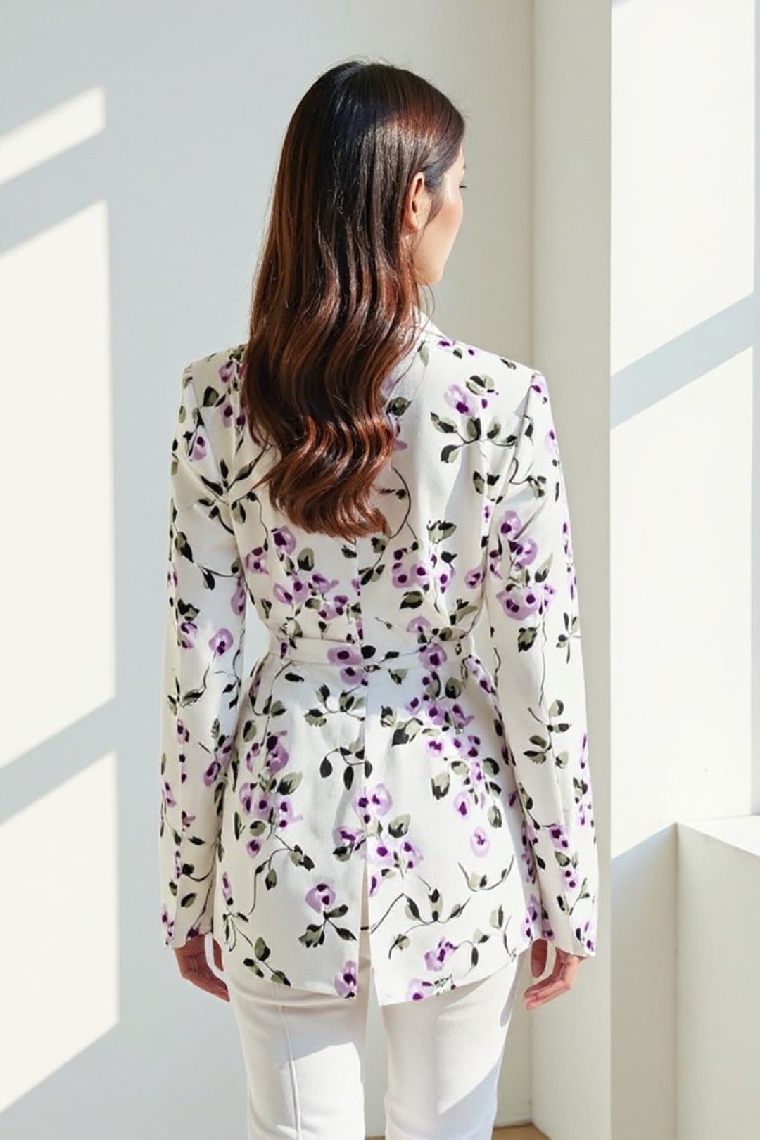 Penelope – Blazer Lungo Floreale Con Cintura Raffinata