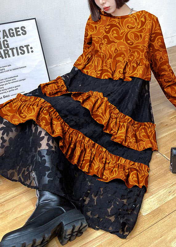 Siria - Vestito boho nero in pizzo con volant donna