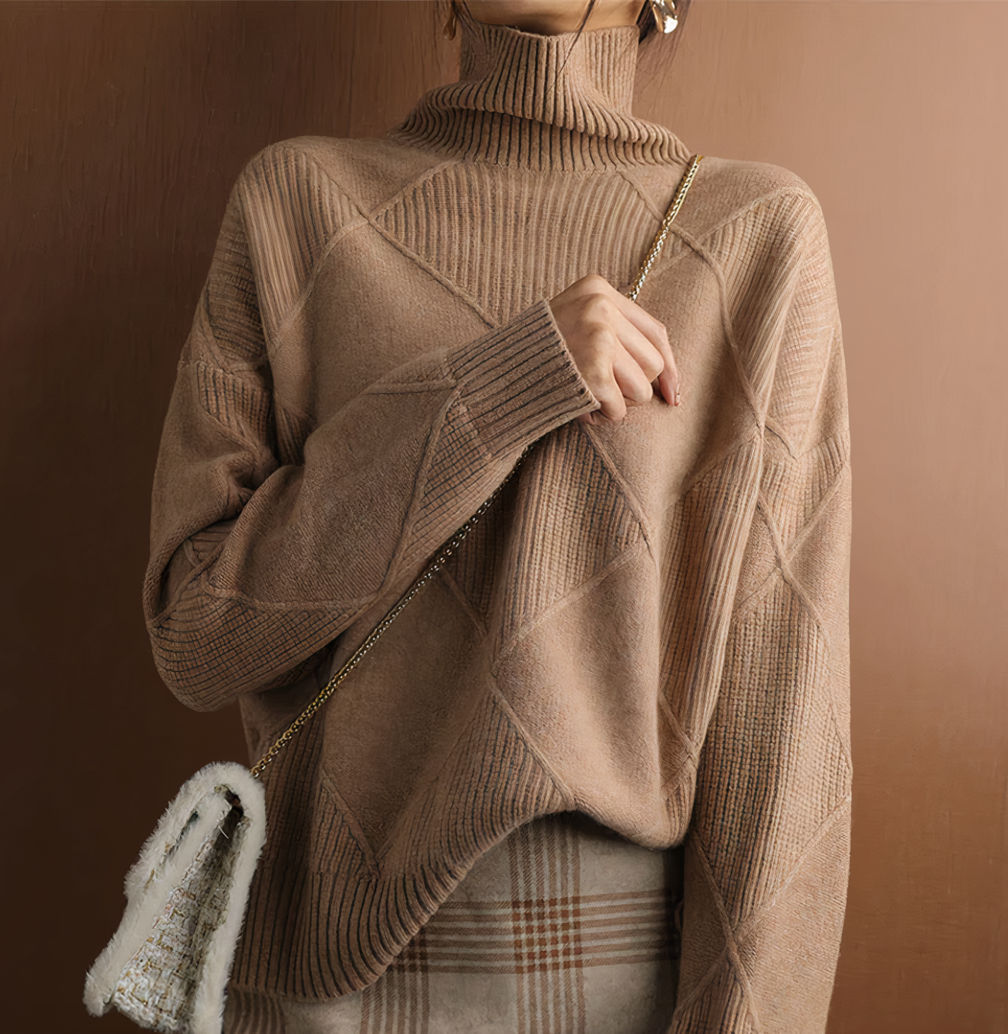 Brigida - Maglione dolcevita a maniche lunghe Marrone