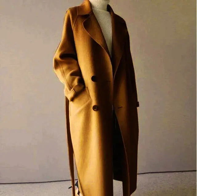 Brizia - Trench lungo in cotone invernale Marrone chiaro