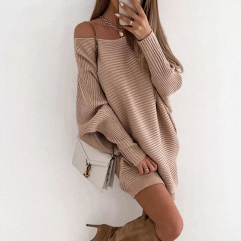 Bruna - Mini abito in maglia a maniche lunghe Cachi