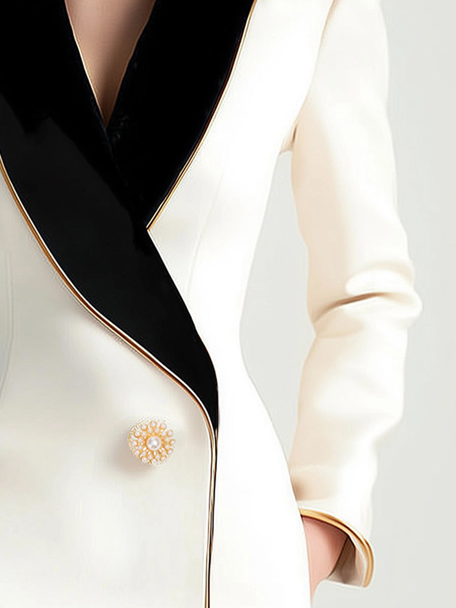 Camilla - Blazer Donna Bianco Asimmetrico Elegante Contrasto Bianco