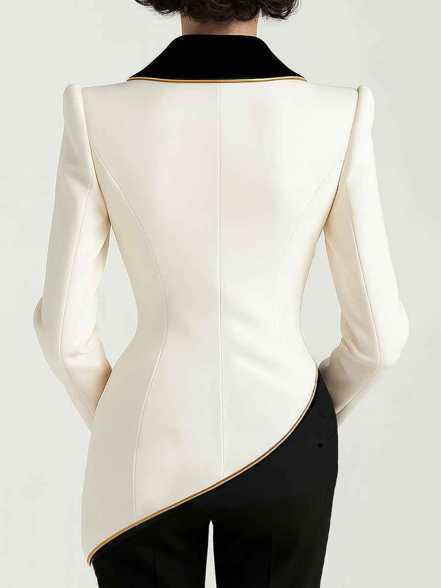 Camilla - Blazer Donna Bianco Asimmetrico Elegante Contrasto Bianco