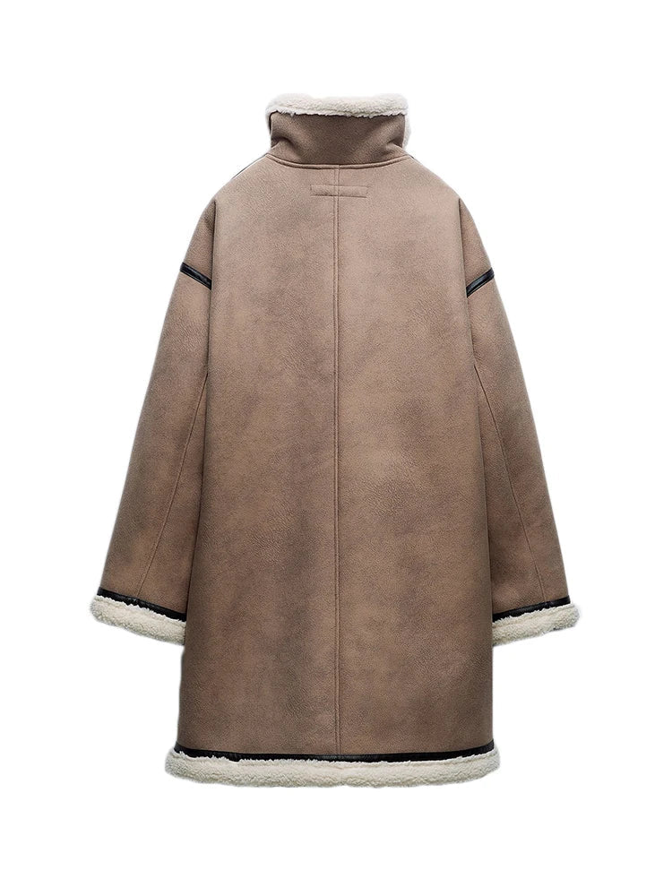 Katia – Cappotto Invernale Donna con Collo Alto a Contrasto