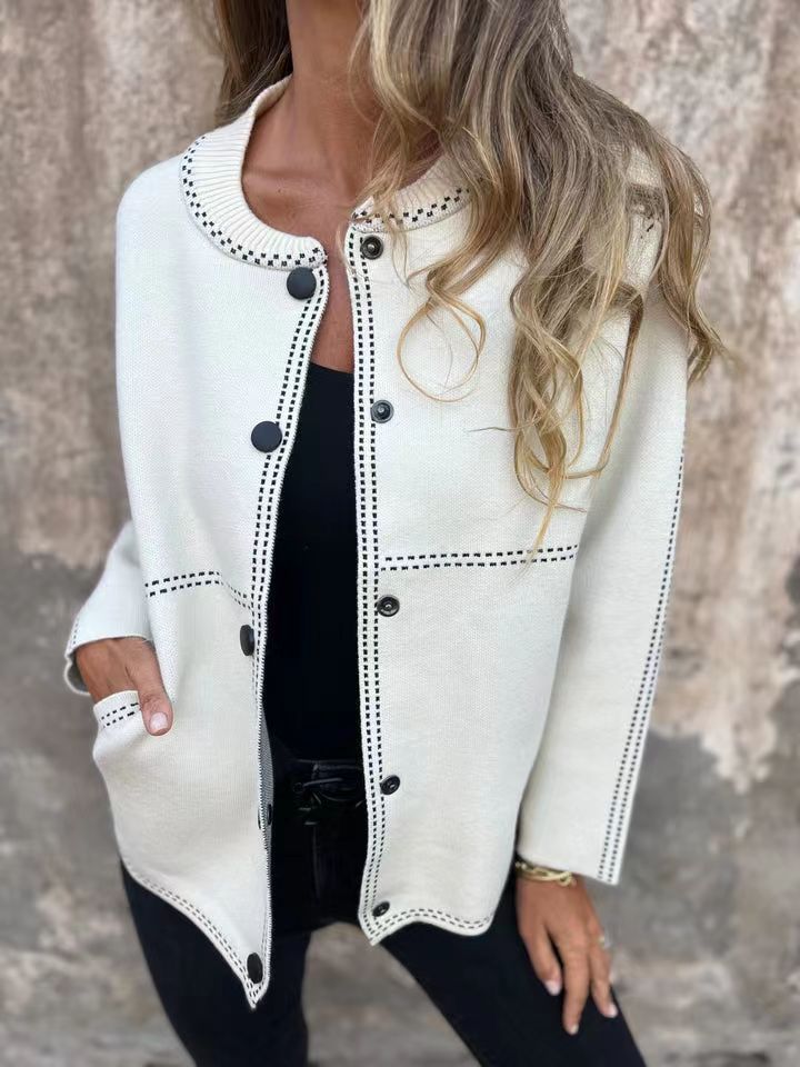 Giorgiana - Cardigan da donna con scollo rotondo e bottoni frontali