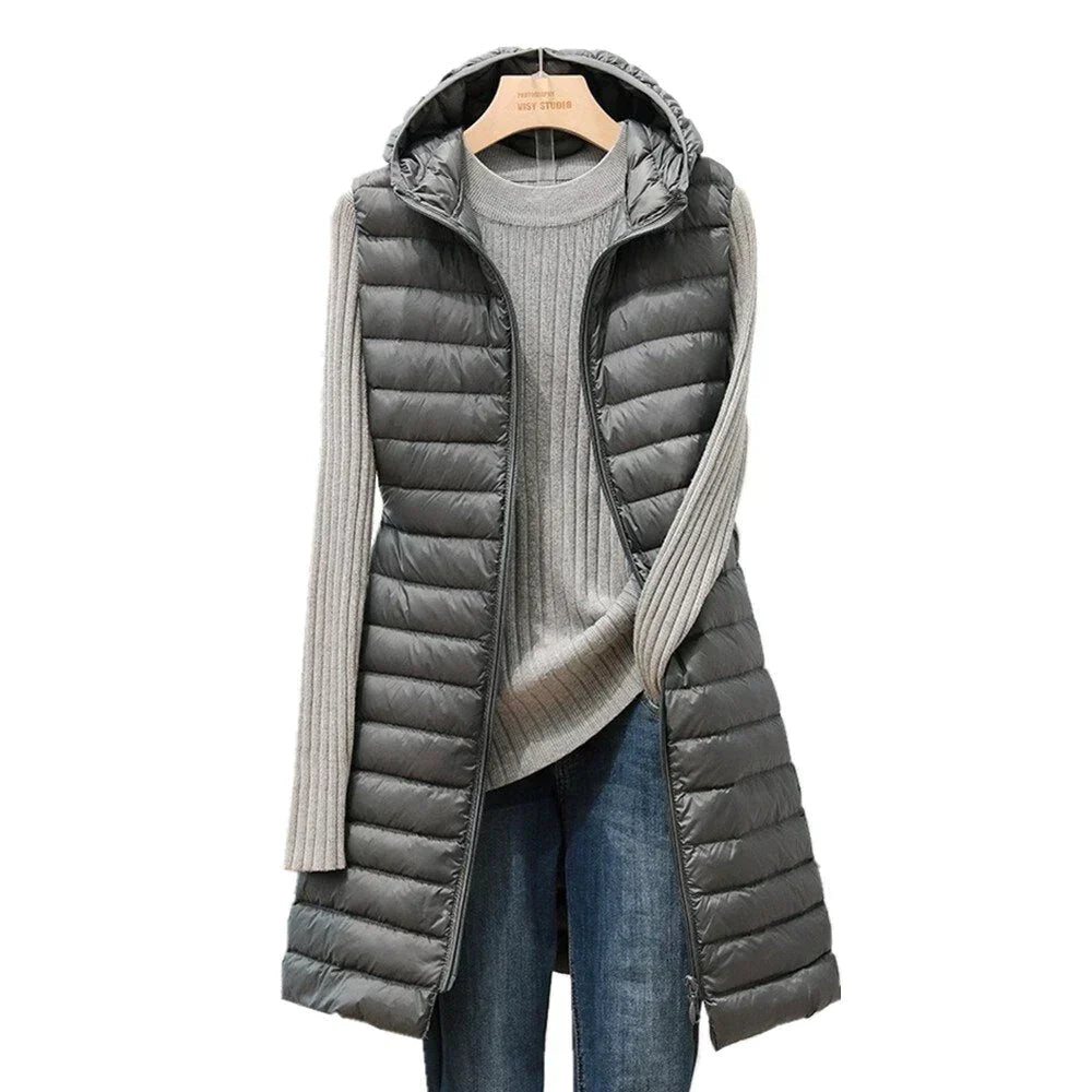 Carla – Gilet Donna con Cappuccio Leggero e Versatile Grigio
