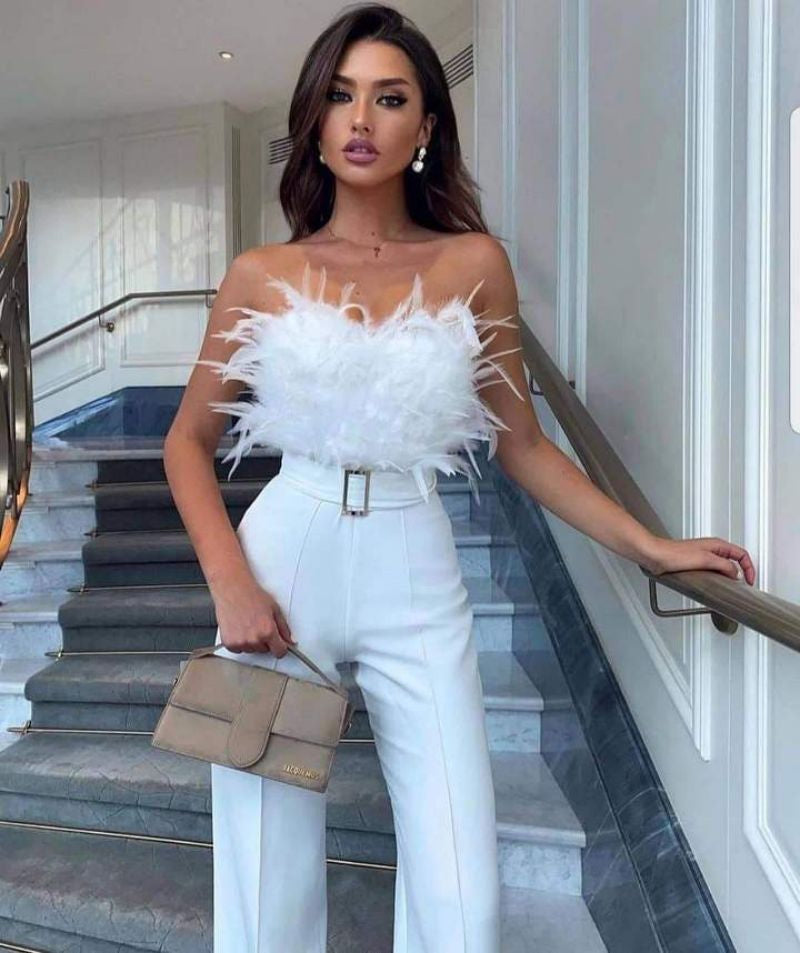 Carmelina – Tuta Donna Elegante con Top a Tubino Bianco