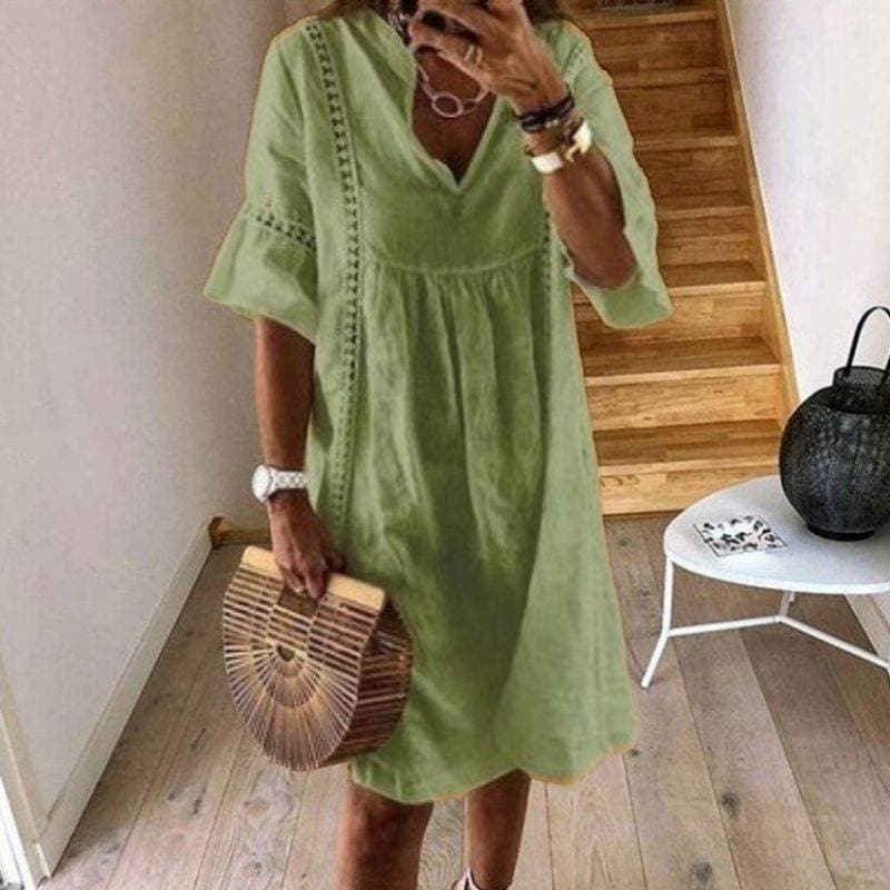 Carolina - Abito Boho Fluttuante con Dettagli in Pizzo Verde