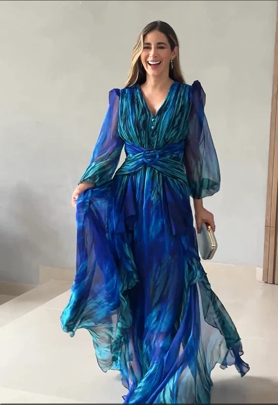 Celeste - Abito Primaverile Fluttuante da Donna Blu