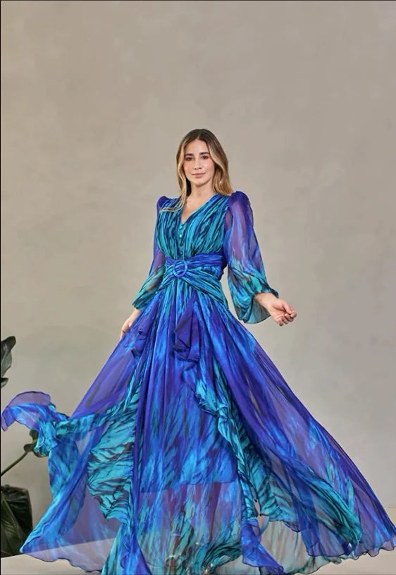 Celeste - Abito Primaverile Fluttuante da Donna Blu