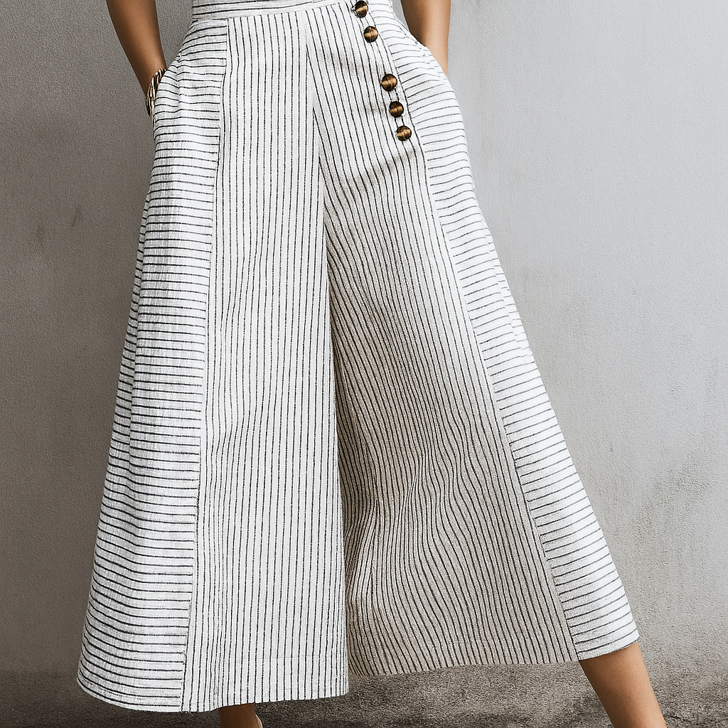 Jacqueline – Pantaloni A Righe Leggeri Con Design A Vita Alta