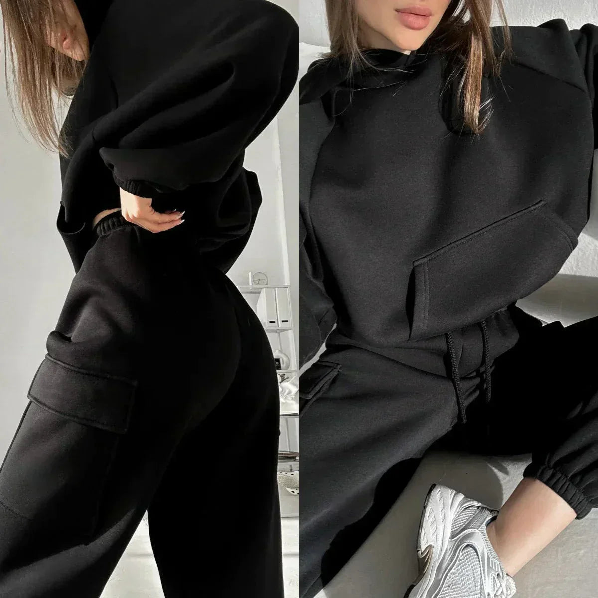 Imelda - Completo Due Pezzi Donna con Felpa e Pantaloni Cargo