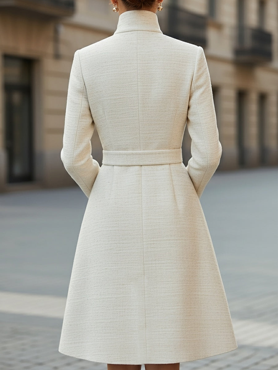 Clarissa - Abito Donna Lana Collo Alto Cintura Bianco