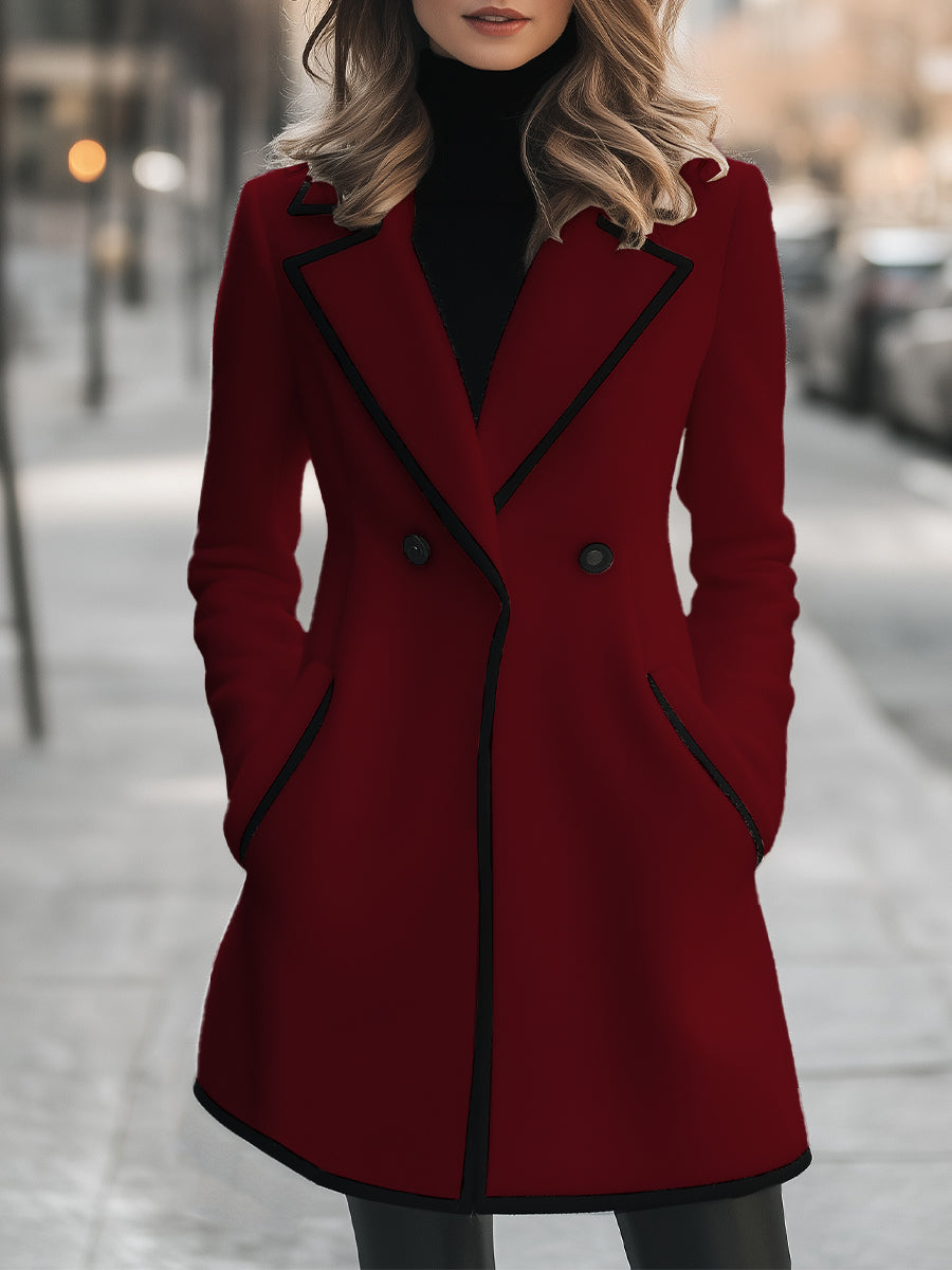 Claudia - Cappotto Donna Bianco Doppio Petto Elegante Rosso