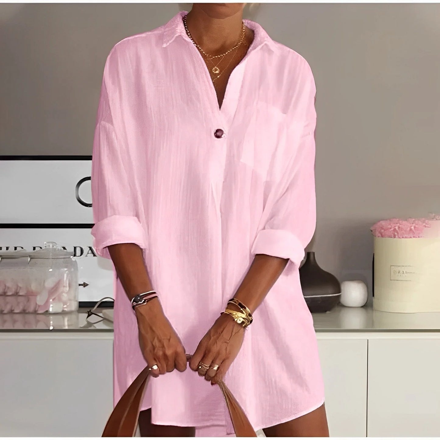 Corinna – Camicia Estiva Donna Mezza Manica Elegante Rose