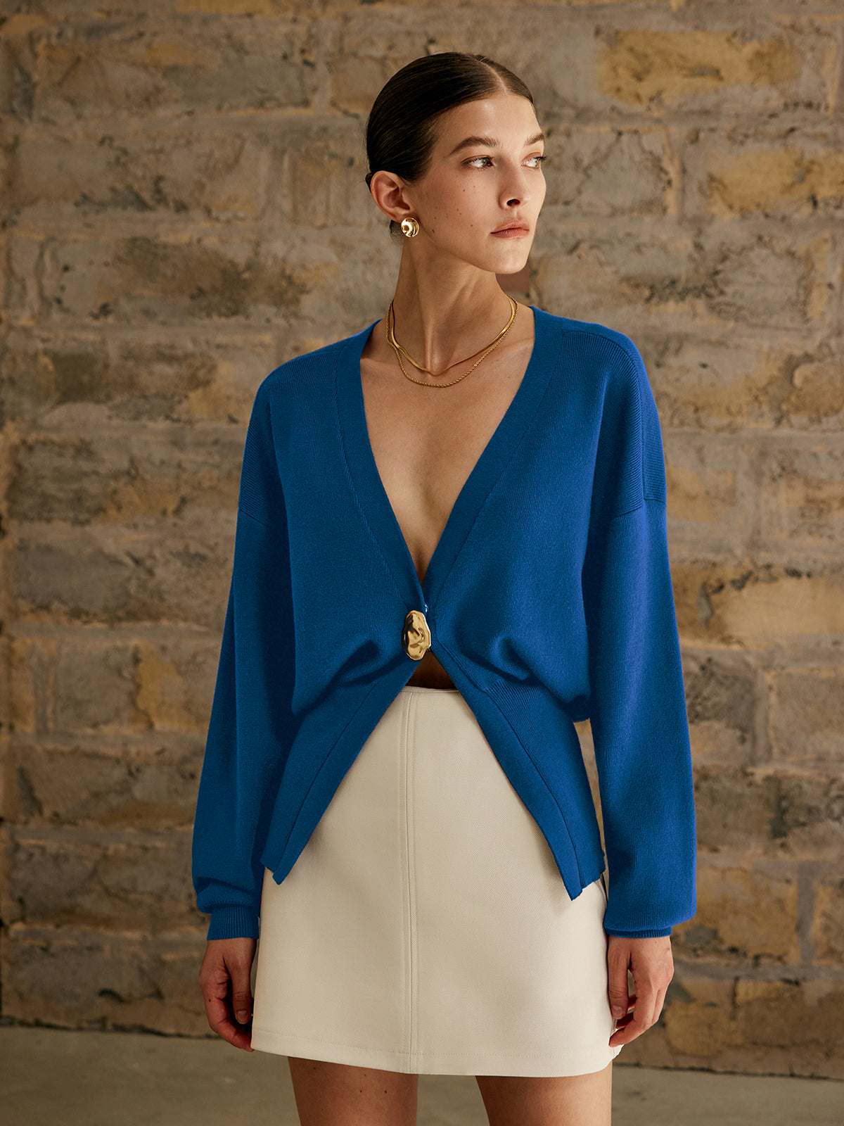 Corinna – Cardigan Donna a Tinta Unita con Bottoni Dorati Blu