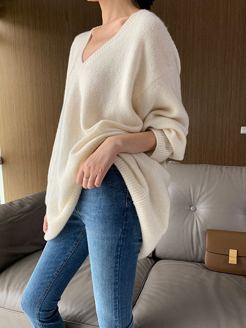 Cristiana – Maglione Donna in Maglia con Scollo a V Beige