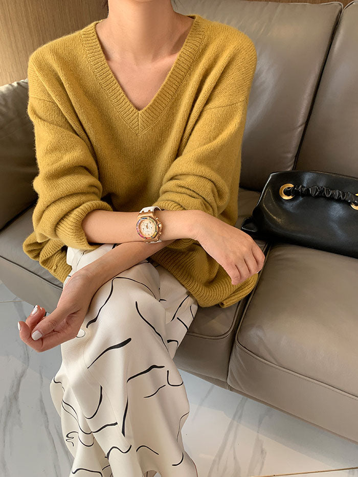 Cristiana – Maglione Donna in Maglia con Scollo a V Giallo