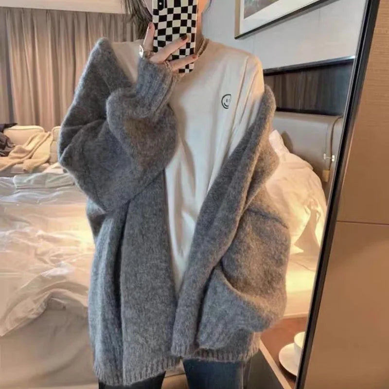 Dana – Cardigan Donna Caldo e Spesso Invernale Grigio