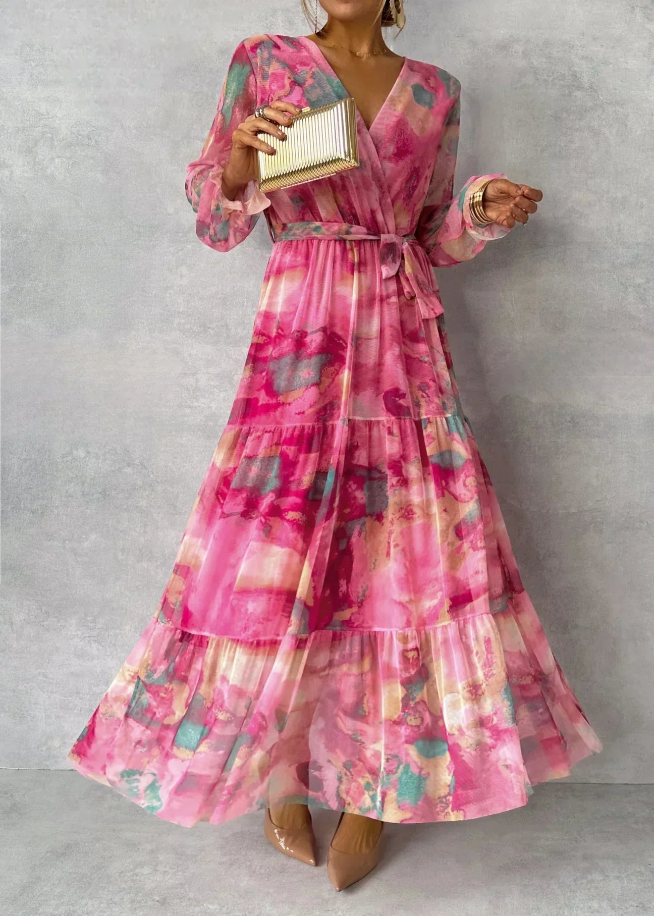 Dariah - Elegante Abito Rosa a Maniche Lunghe da Donna Rosa