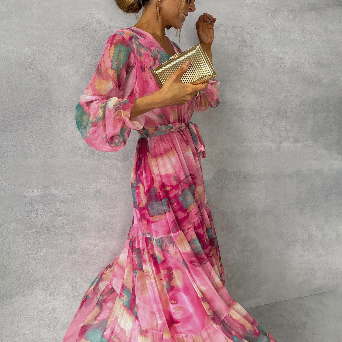 Dariah - Elegante Abito Rosa a Maniche Lunghe da Donna Rosa 2
