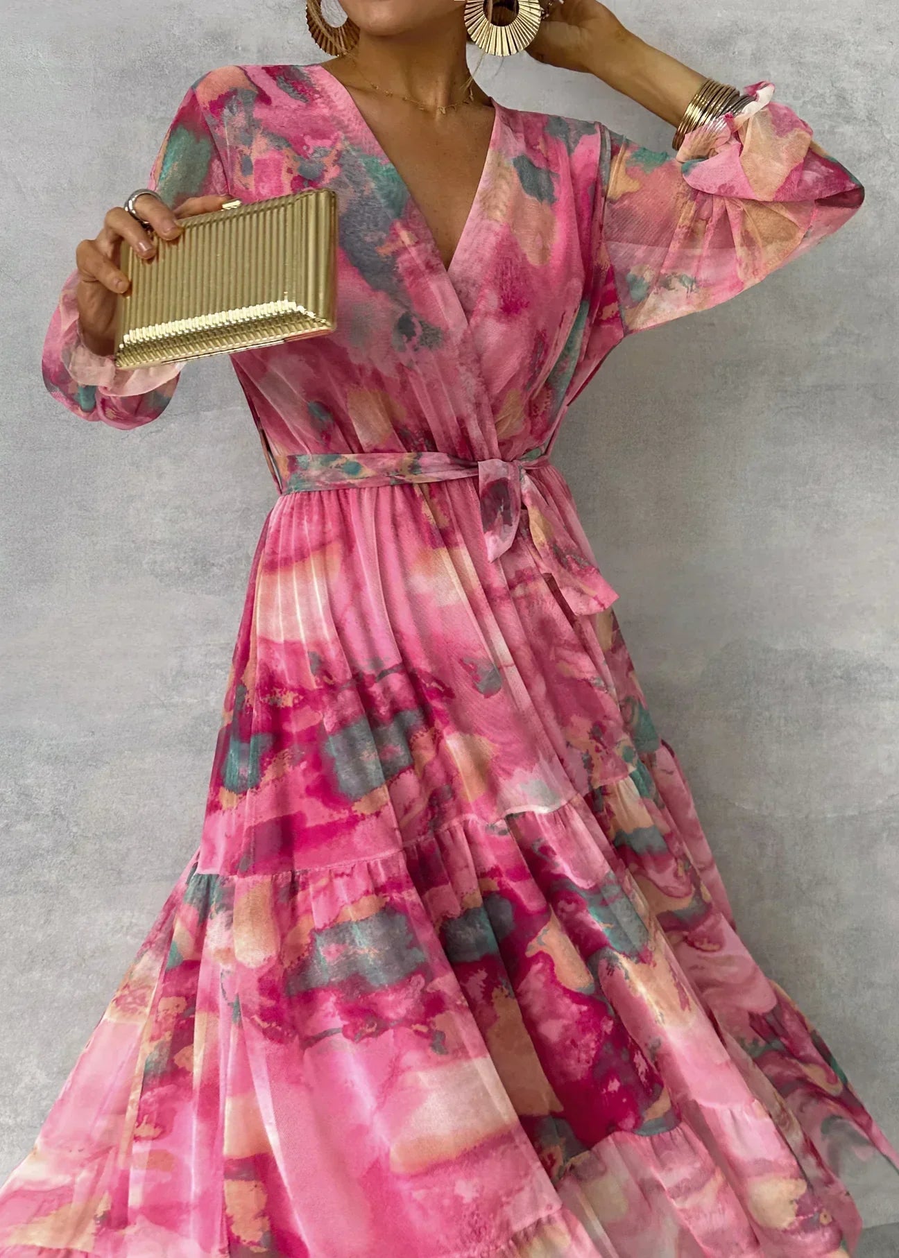 Dariah - Elegante Abito Rosa a Maniche Lunghe da Donna Rosa 3