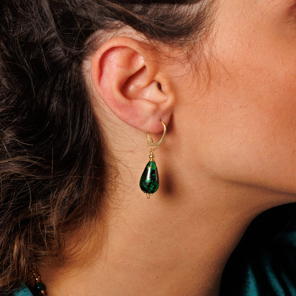 Lolinda - Orecchini Goccia Murano Verde Argento Donna