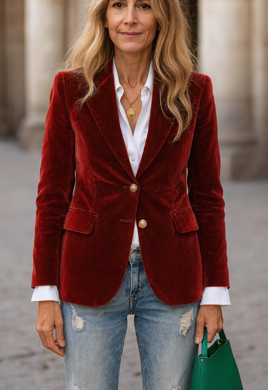 Alessia - Blazer elegante da donna con bottoni dorati e revers affilati