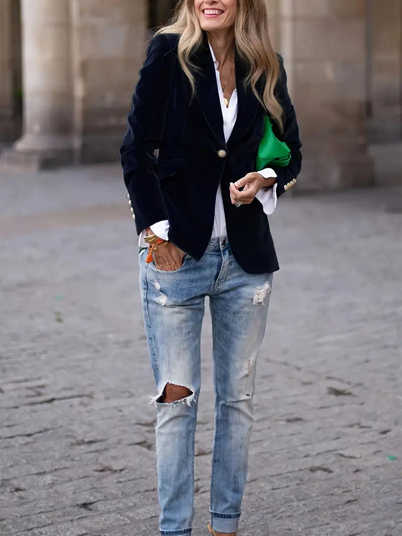Alessia - Blazer elegante da donna con bottoni dorati e revers affilati