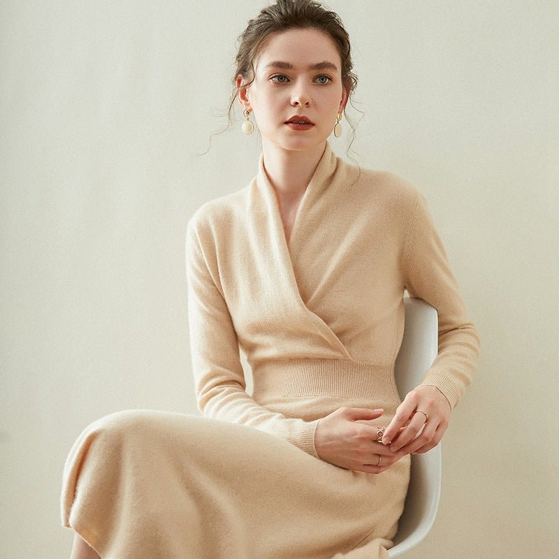 Elena - Abito Donna Cachemire Elegante Midi Beige